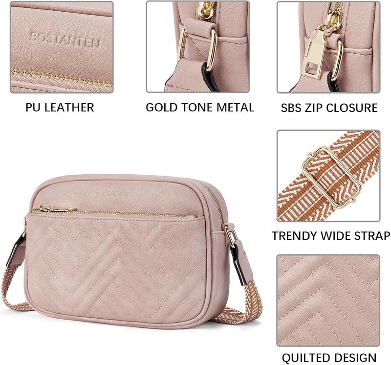 Bostanten Quilted Crossbody Bags for Women Vegan Leather Purses Small Shoulder Handbags with Wide Strap | Quilted, Small, with Wide Strap, Quilted, Purses, Small - Image 4
